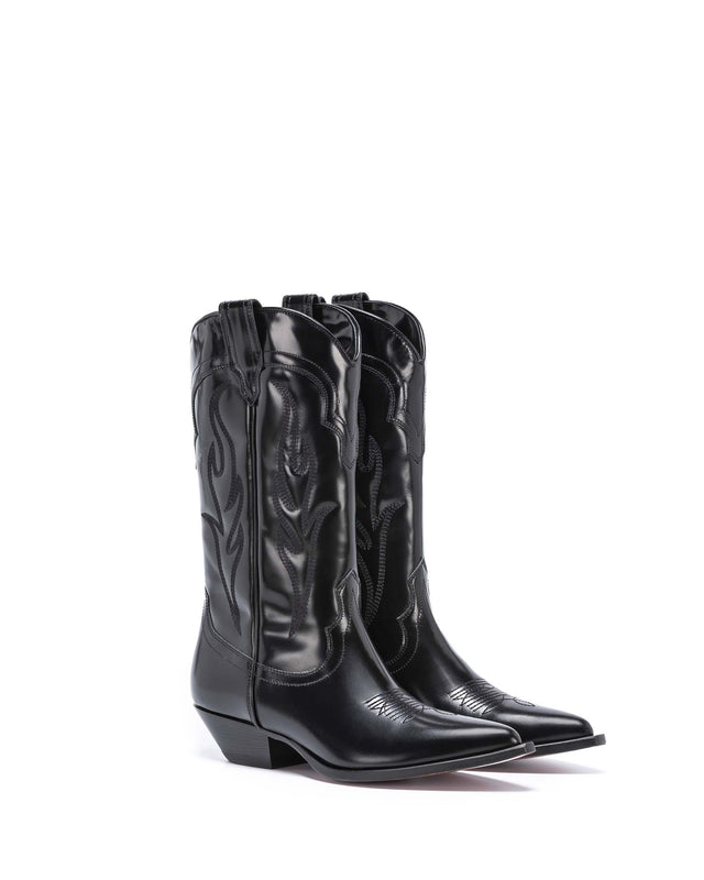 SANTA FE Women's Cowboy Boots in Black Brushed Calfskin | On Tone Embroidery_Side_02